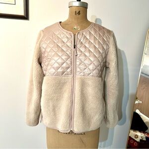 Patagonia Women's Beige & Light Pink Quilted and Teddy Fleece Jacket Sz L EUC